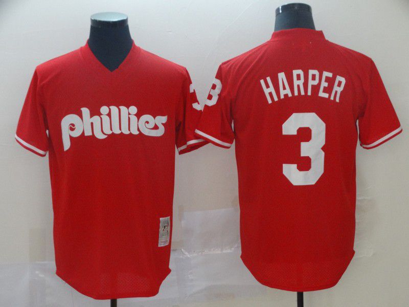 Men Philadelphia Phillies #3 Harper Red Throwback MLB Jersey->los angeles dodgers->MLB Jersey